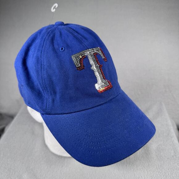 Texas Rangers Hat Cap Strap Back Womens Royal Blue MLB Baseball Sequin Logo - Picture 1 of 12